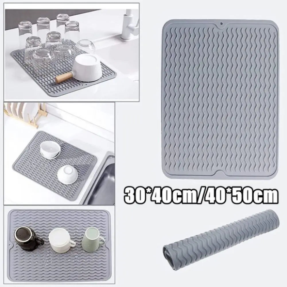Alfombrilla de silicona para secar platos: alfombrilla de cocina antideslizante y reutilizable para un drenaje rápido del agua, lavable y multiusos