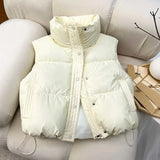 Winter Down Cotton Vest Jacket Women's 2024 New Sleevele Stand Parkas Warm Short Vest Coat Female Waistcoat Overcoat Ladies Tops