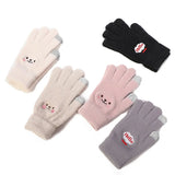 Cute Embroidered Bear Touchscreen Gloves – Warm Knit Winter Gloves for Women