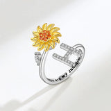 Sunflower Spinner Ring - Stainless Steel Initial Letter Anxiety Relief Jewelry for Women