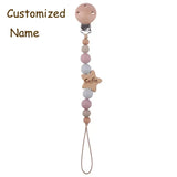 Clip para chupete de bebé personalizado: colgante de mordedor con cuentas de madera y silicona con nombre personalizado