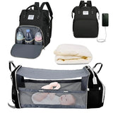 3-in-1 Diaper Bag Backpack with Foldable Baby Bed and USB Charging Port