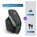 Rechargeable RGB Gaming Mouse - 4000 DPI, Bluetooth & 2.4G Wireless, 12-Color Backlight