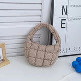 Mini Dumpling Shaped Linen Bag with Zipper Pocket – Soft Baguette Tote for Everyday Use