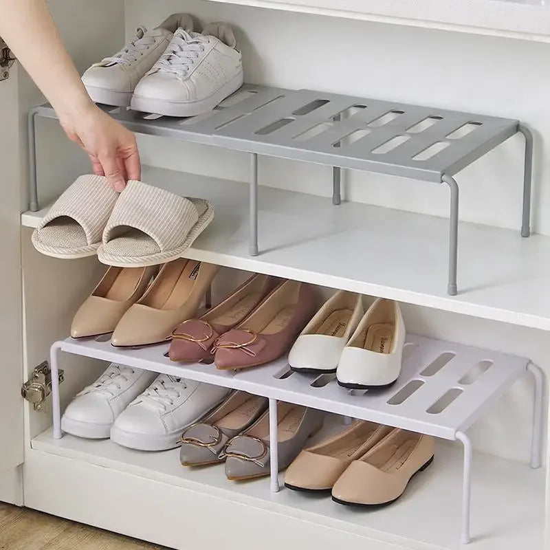 Zapatero extensible con varias capas: estante telescópico que ahorra espacio para organizar los gabinetes de la cocina y el hogar