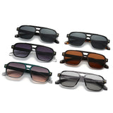 SHAUNA Gafas de sol cuadradas con doble puente retro para mujer, con tonos degradados, UV400, marca de moda, diseñador, remaches, gafas de sol para hombre