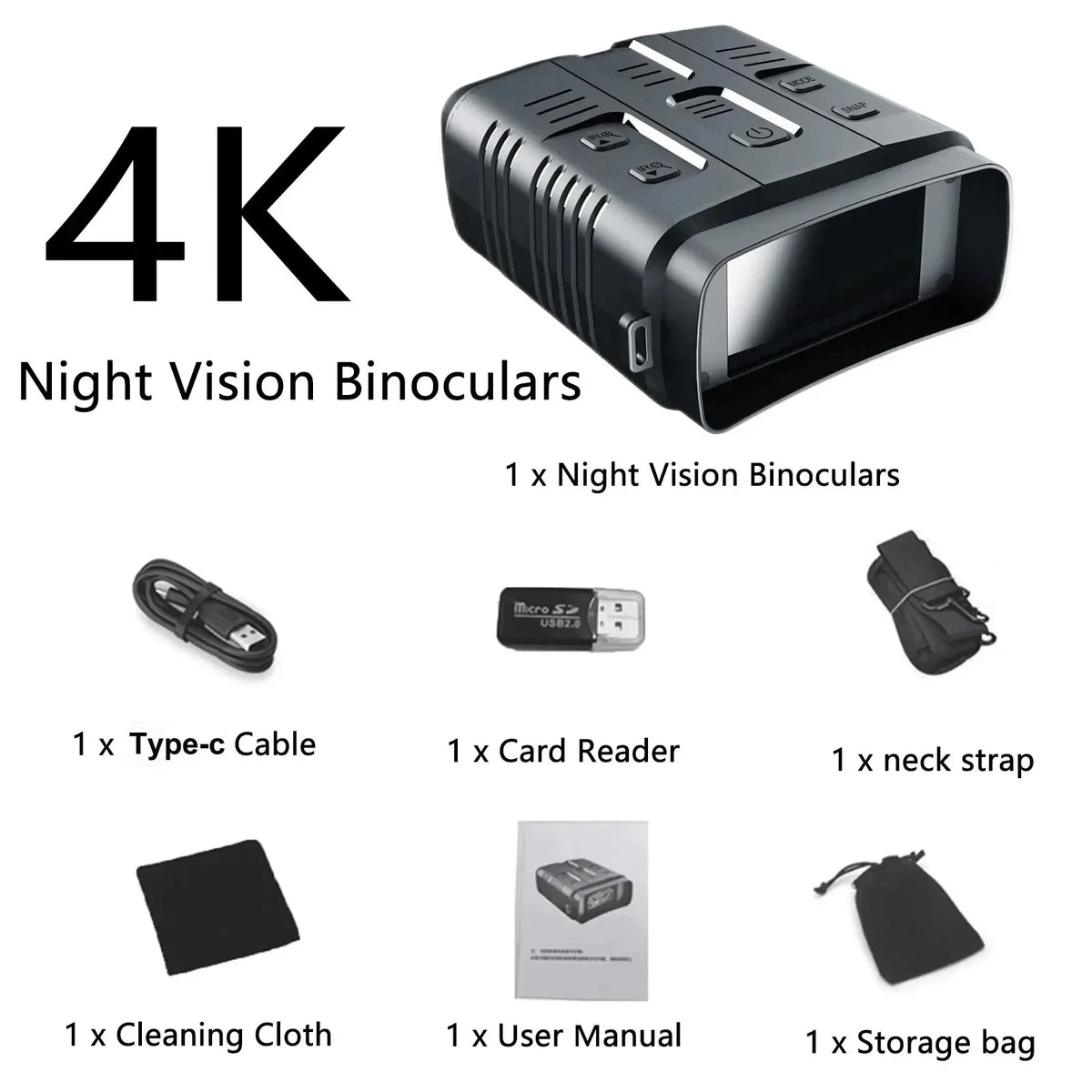 4K Night Vision Binoculars with 10X Zoom & Infrared – Digital HD Scope for Hunting, Camping & Wildlife Observation
