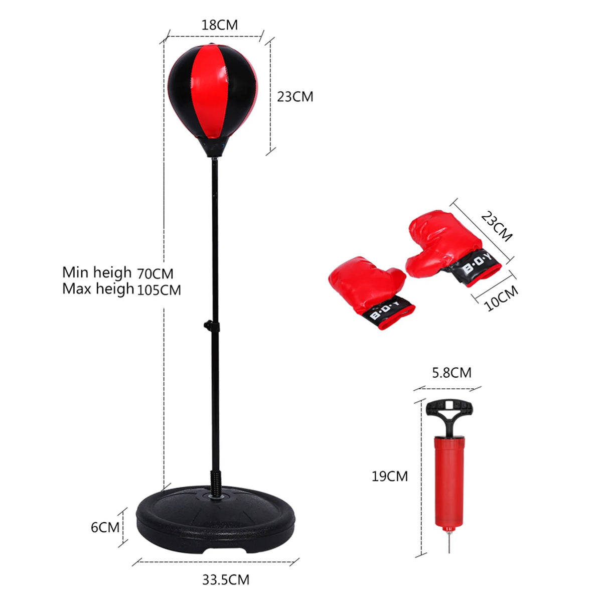 Adjustable Height Kids Punching Ball Set with Gloves for Boxing and Fitness