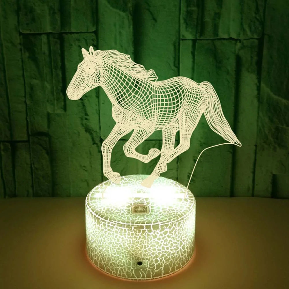3D Horse LED Night Light – Touch Control Lamp for Kids & Holiday Decor