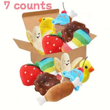 7-Piece Plush Puppy Toy Set – Squeaky Fruit & Vegetable Chew Toys for Small Dogs