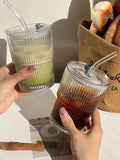 Vaso de vidrio transparente de 450 ml con tapa y pajita: taza para café helado, té, jugo y agua