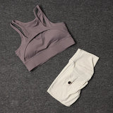 Women's High-Waist Yoga Shorts Set with Sports Bra and Pocket