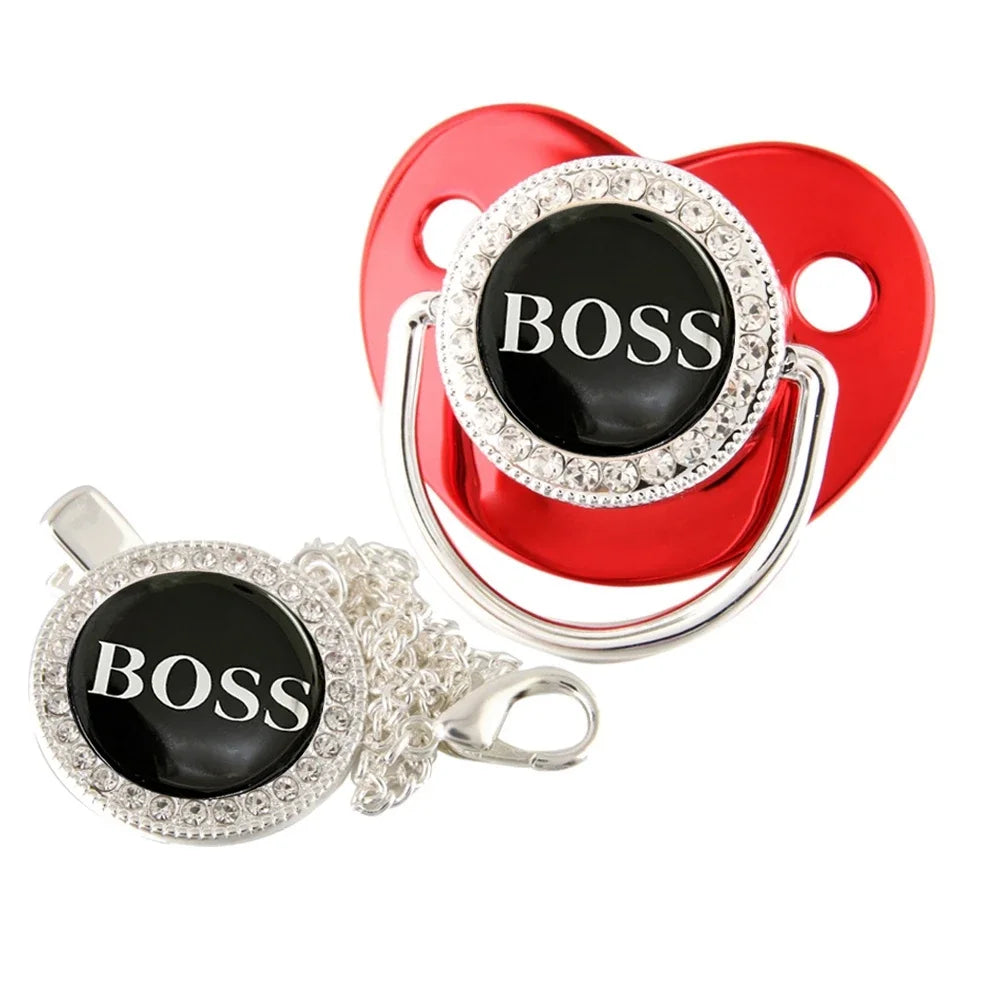 Chupete para bebé con clip de cadena, chupete de silicona brillante de lujo sin BPA para recién nacidos
