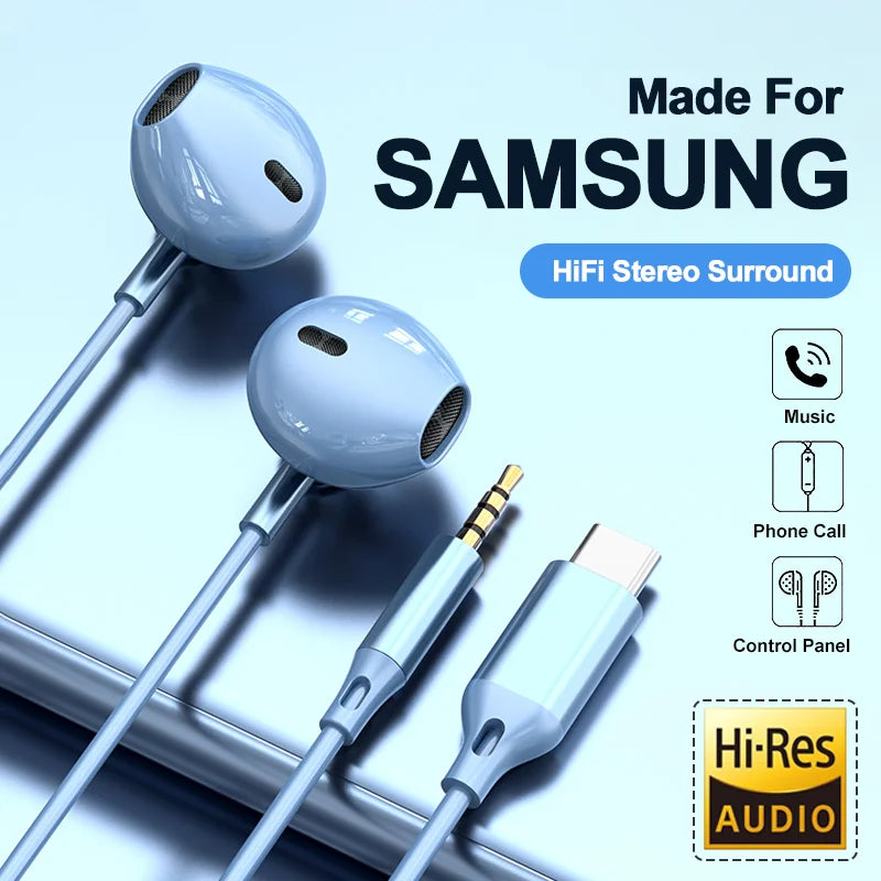 Auriculares con cable USB tipo C con sonido estéreo de alta fidelidad, micrófono integrado y reducción de ruido para Samsung, Google Pixel, iPad y más