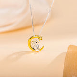 Moon and Star Rabbit Pendant Necklace – 925 Sterling Silver Zodiac Clavicle Chain for Women