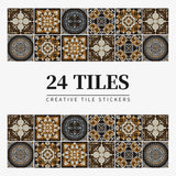 24 pegatinas de azulejos con diseño de mandala: autoadhesivas, impermeables y extraíbles para decoración de pared de cocina y baño