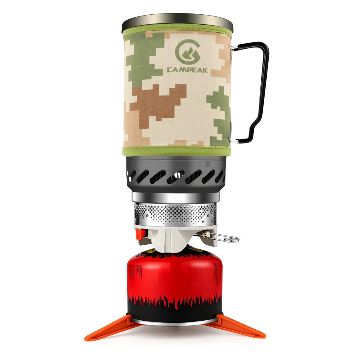 Compact Outdoor Gas Stove with Integrated Cooking Pot & Ignition