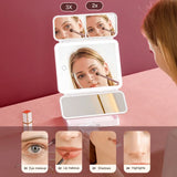 Tri-Fold LED Makeup Mirror with 3 Lighting Modes & 2X/3X Magnification