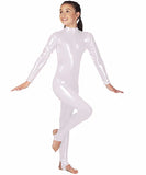 Shiny Metallic Long Sleeve Dance Unitard for Kids – Full-Length Spandex Bodysuit