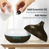 USB Essential Oil Diffuser & Humidifier – Wood Grain, 7-Color LED, Remote Control