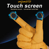 Retro Perforated Leather Motorcycle Gloves - Touchscreen & Knuckle Protection