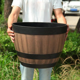 Classic Whiskey Barrel Resin Planter with Drainage Holes for Indoor & Outdoor Use