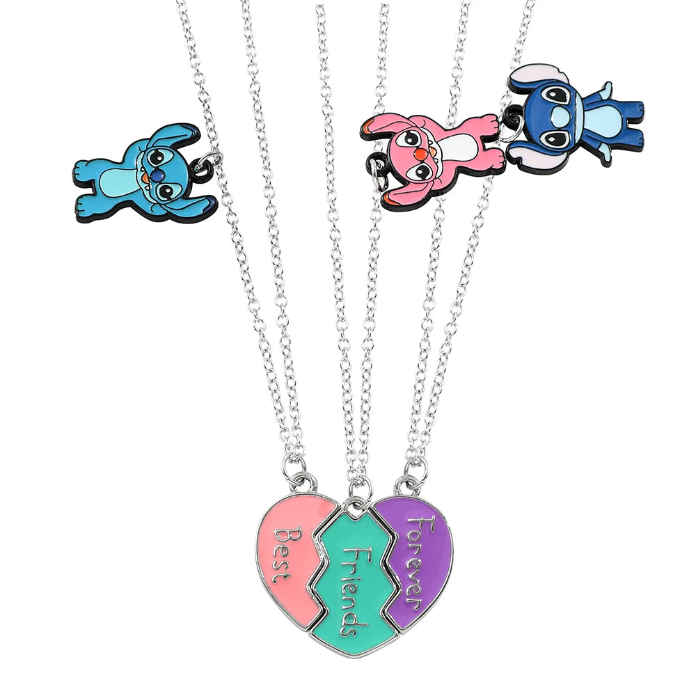 Disney Stitch Best Friend Necklace Set - Matching Heart Pendants for Couples & Friends
