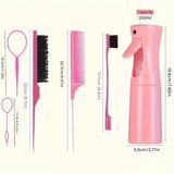 Juego de 6 piezas para peinar el cabello: cepillos, peine, lazo para trenzar y botella con rociador