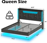 King Size Floating Bed Frame with LED Lights, Storage & USB Charging
