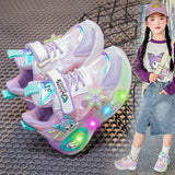 Girls' LED Light-Up Cartoon Sneakers – Breathable Anti-Slip Outdoor Casual Shoes