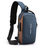 Men’s Anti-Theft USB Charging Sling Bag – Waterproof Oxford Chest Bag with Password Lock