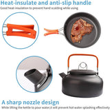 Juego de utensilios de cocina para acampar: juego de vajilla y utensilios de cocina para exteriores antiadherentes con tetera
