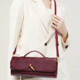 Women’s Serpentine PU Leather Baguette Bag – Fashion Shoulder Purse with Interior Pockets