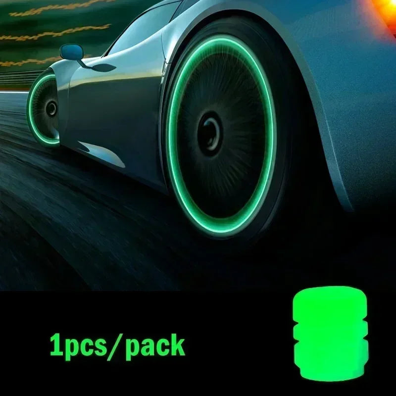 Glow-in-the-Dark Tire Valve Caps – Fluorescent Stem Covers for Cars, Motorcycles & Bicycles