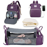 3-in-1 Diaper Bag Backpack with Foldable Baby Bed and USB Charging Port