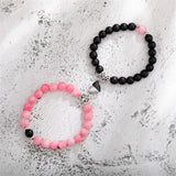 Couples Matching Stone Beaded Heart Charm Bracelets