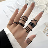Minimalist Gold & Black Geometric Ring Set – Trendy Statement Jewelry for Women