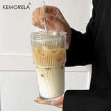 Taza de café de vidrio transparente de 600 ml con tapa y pajita: taza para café helado, té y jugo