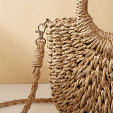 Women’s Straw Crossbody Bag – Stylish Half-Moon Shoulder Purse with Large Capacity