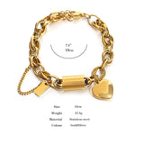 Chunky Heart Lock Stainless Steel Bracelet – Gold-Plated Link Chain for Women