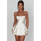 Sexy Satin Halter Dress - Elegant A-Line Mini Club Dress for Women