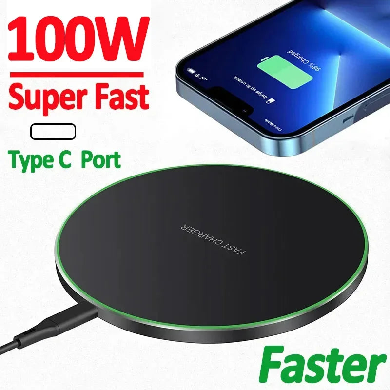 Ultra-Slim Fast Wireless Charger Pad with LED Indicator & Type-C Cable – 30W High-Speed Charging for iPhone, Samsung & Qi Devices