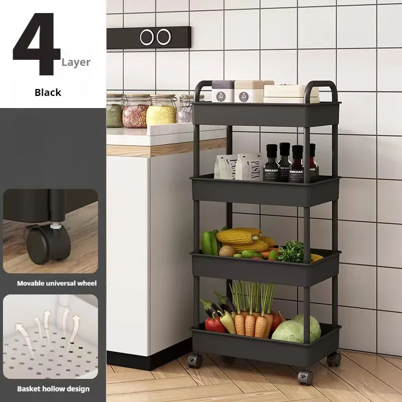 Estante de almacenamiento rodante de múltiples capas: organizador móvil para cocina, baño y hogar 