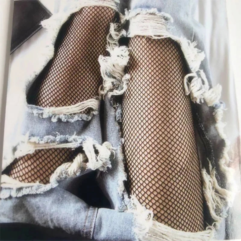 High-Waist Sexy Fishnet Stockings for Women – One Size, Stretchable Mesh Tights