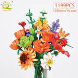 3D Flower Building Blocks – Sunflower & Rose Bouquet Bricks Kit for DIY Home Decor, Educational Toys for Kids and Adults