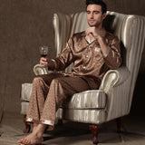 Men’s Floral Satin Pajama Set – Soft Polyester Sleepwear with Button-Down Shirt & Elastic Waist Pants