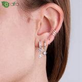 Sterling Silver Zircon Hoop Earrings for Women – Elegant Star & Heart Design