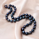 Elegant Black Freshwater Pearl Necklace with 925 Sterling Silver Flower Clasp