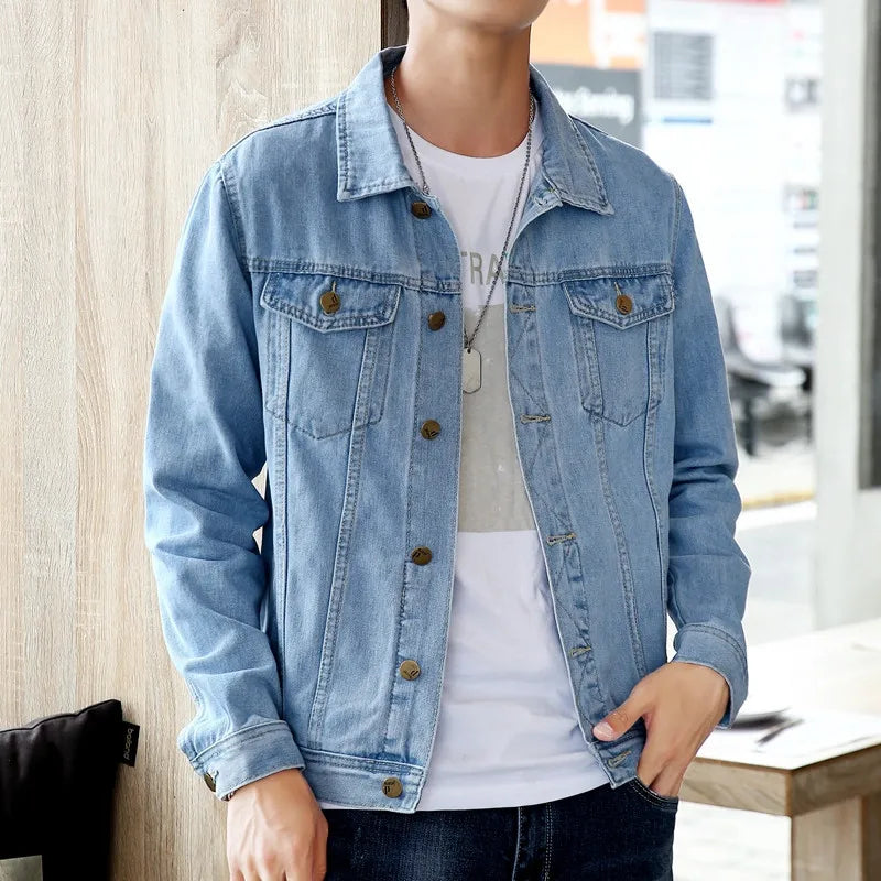 Men’s Casual Denim Jacket – Lightweight Spring & Fall Outerwear with Turn-Down Collar