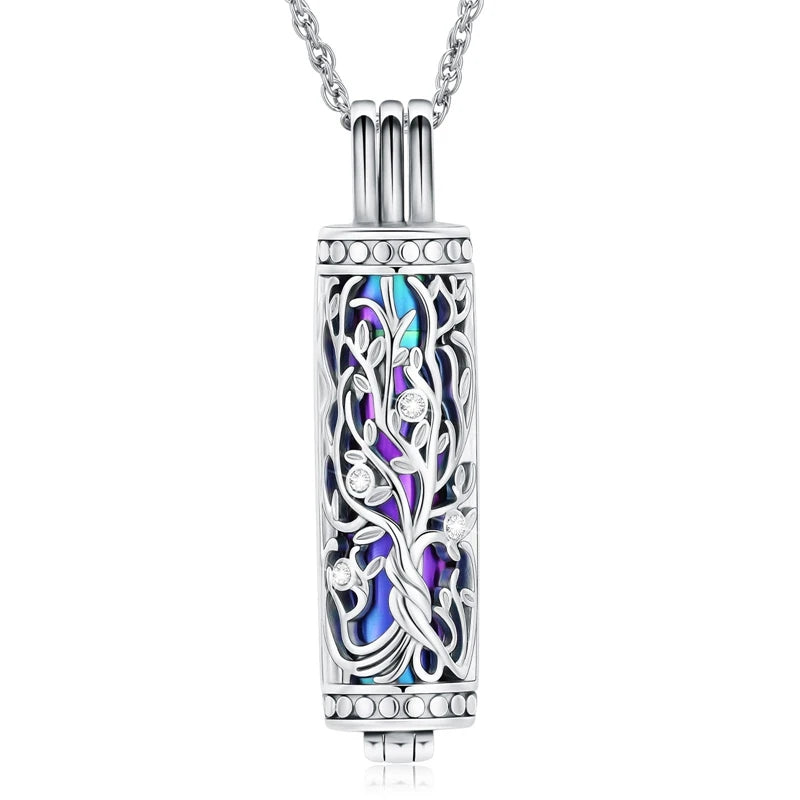 Tree of Life Cremation Necklace - Memorial Jewelry for Ashes (Cylinder Pendant Urn)